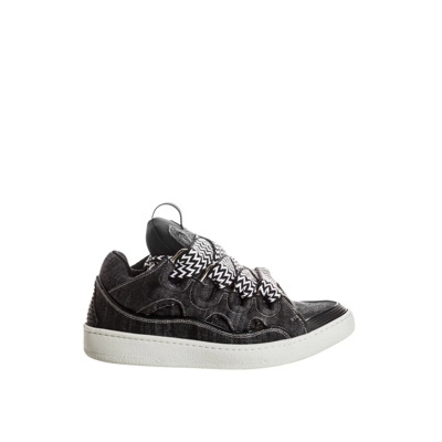 Geweven Denim Sneakers met Rubberen Zool Lanvin , Black , Heren