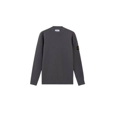 Grijze Wol Crewneck Sweater met Ribgegevens Stone Island , Gray , Heren