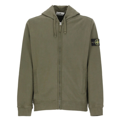 Groene Katoenen Hoodie met Rits Stone Island , Green , Heren