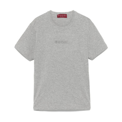 Heather Grey Jersey Logo T-shirt Gucci , Gray , Dames