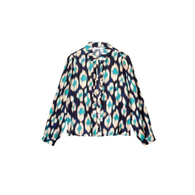 Ikat Blouse met Ruches Summum Woman , Blue , Dames