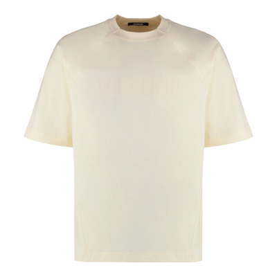 Katoenen Crew-Neck T-Shirt Geribbelde Kraag Jacquemus , Beige , Heren