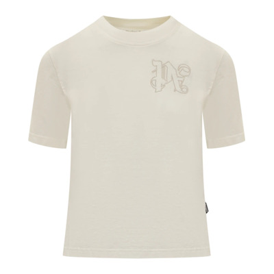 Katoenen Crew Neck T-shirt Palm Angels , Beige , Dames