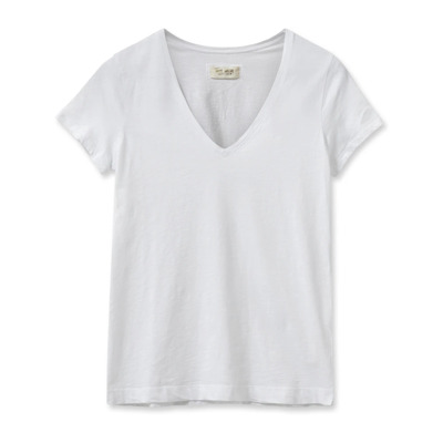 Klassieke Organische V-Hals Tee Wit MOS Mosh , White , Dames