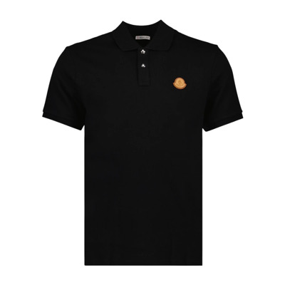 Leren Logo Polo Shirt Moncler , Black , Heren