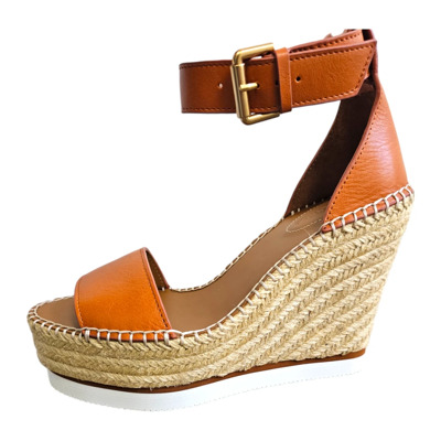 Leren Sleehak Espadrilles Sandalen See by Chloé , Brown , Dames