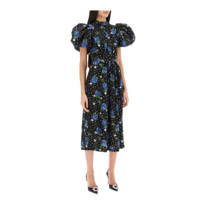 Midi Jurk met Bloemen Polka Dot Motief en Ballonmouwen Rotate Birger Christensen , Black , Dames