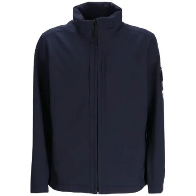 Navy Katoenmix Jas met Kompas Patch Stone Island , Blue , Heren