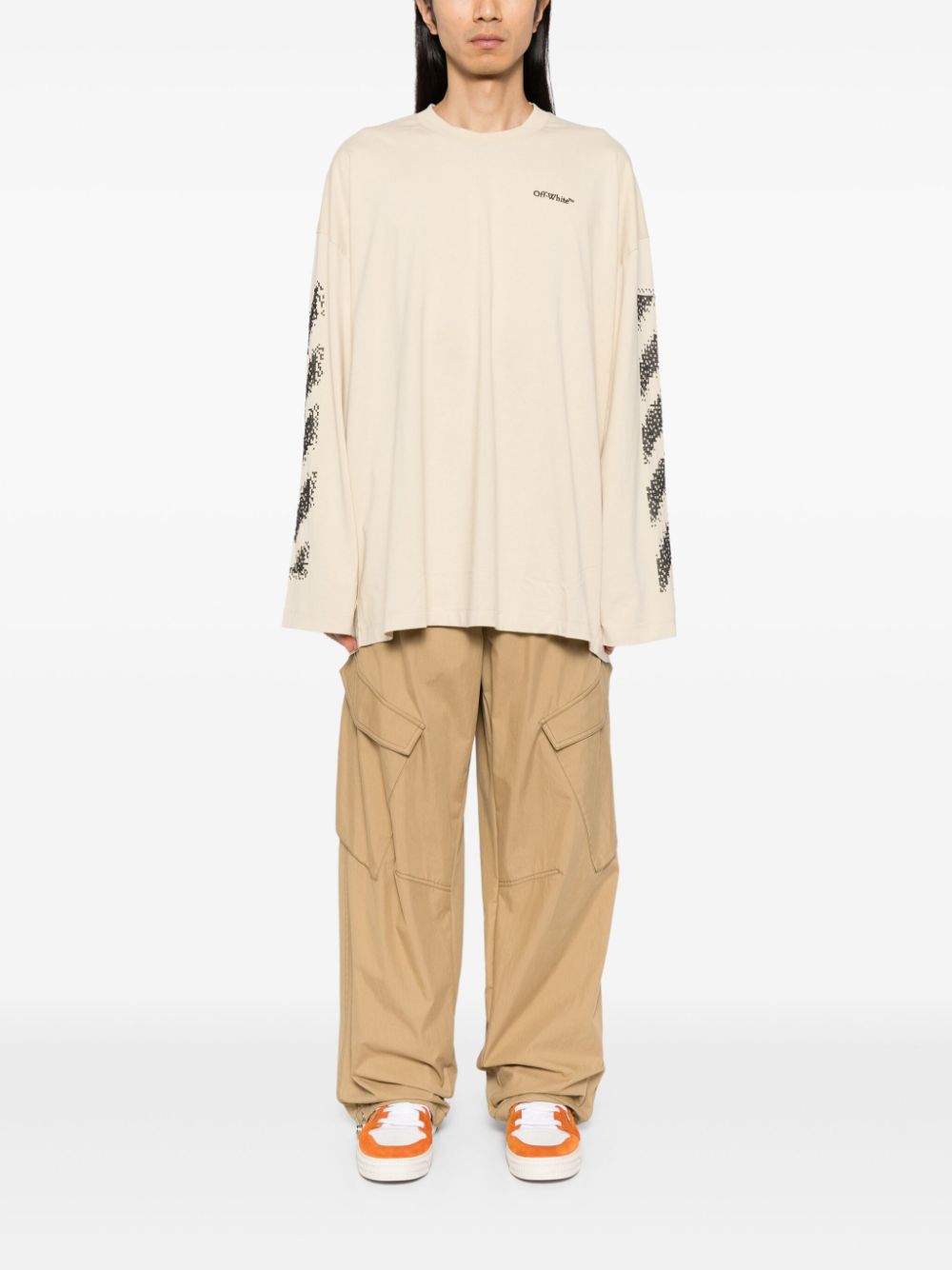 Off-White T-shirt met geborduurd logo - Beige