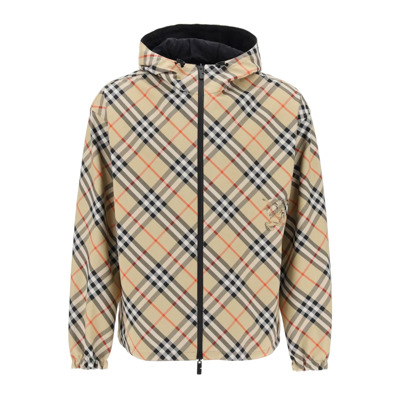 Omkeerbare Check Hooded Windbreaker Jas Burberry , Beige , Heren