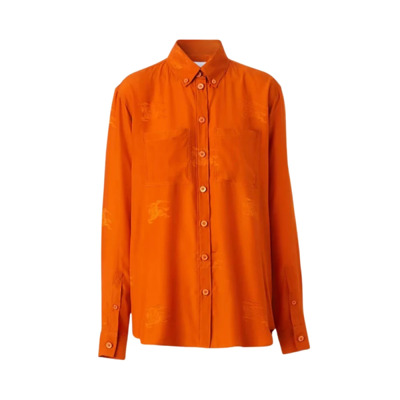 Oversized Zijden Jacquard Equestrian Knight Shirt Burberry , Orange , Dames