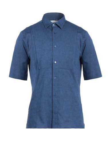 Paolo Pecora Man Shirt Midnight blue Size 15 ¾ Linen, Cotton