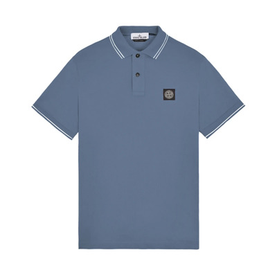 Pique Polo Shirt met Logo Stone Island , Blue , Heren