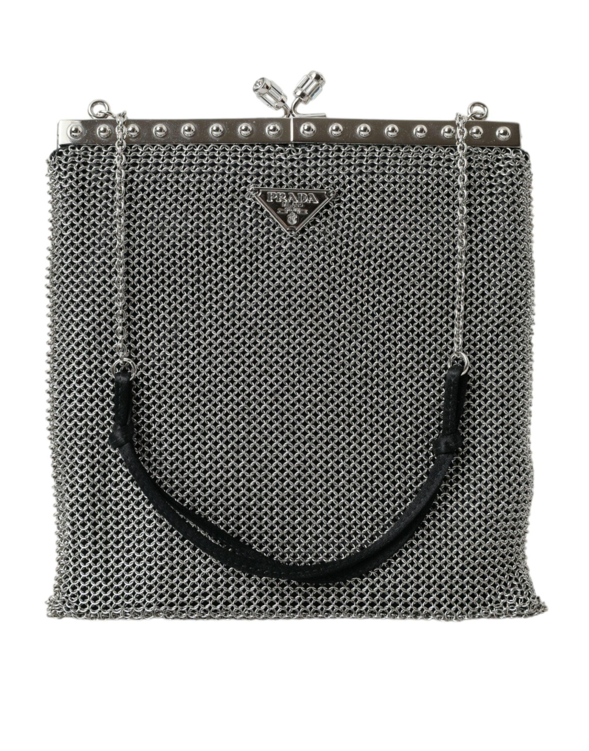 Prada Elegant zilver mesh schouder avond tas