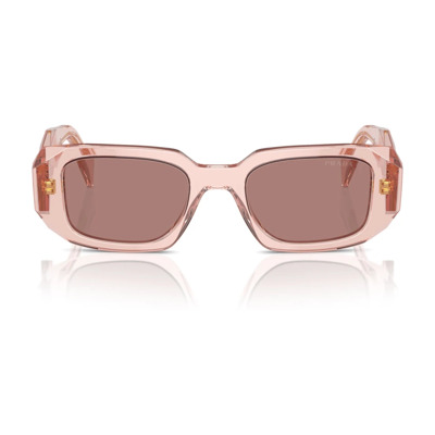 Rechthoekige zonnebril perzik transparant frame Prada , Pink , Unisex