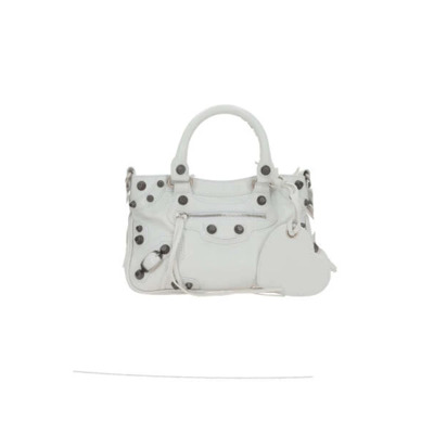 Studded Leren Tote Tas met Afneembare Schouderband Balenciaga , White , Dames