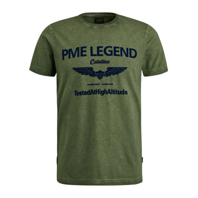 T Shirt- PME S/S R-Neck Single Jersey Cold DYE PME Legend , Green , Heren