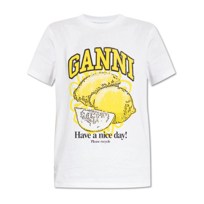 T-shirt met logo Ganni , White , Dames