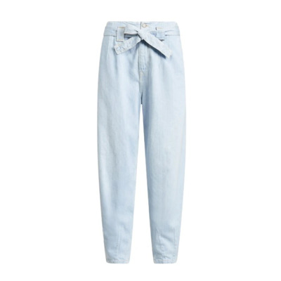 Tapered Broek met Riem in Licht Katoen Polo Ralph Lauren , Blue , Dames