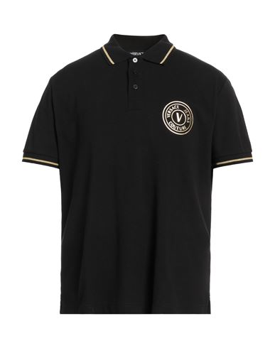 Versace Jeans Couture Man Polo shirt Black Size S Cotton, Polyester, Elastane, Metallic fiber