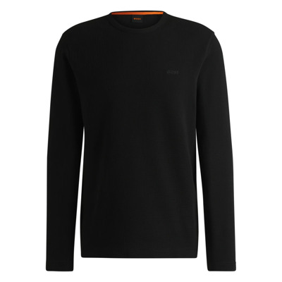 Wafelstructuur Logo Longsleeve Hugo Boss , Black , Heren