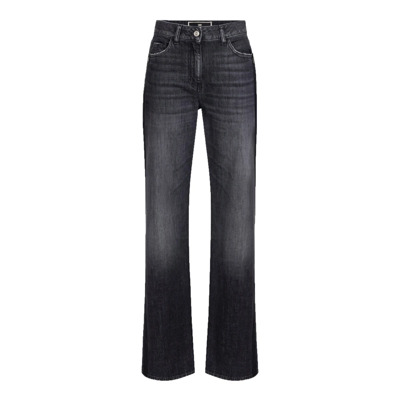 Wijde katoenen jeans met satijnen banden Elisabetta Franchi , Black , Dames