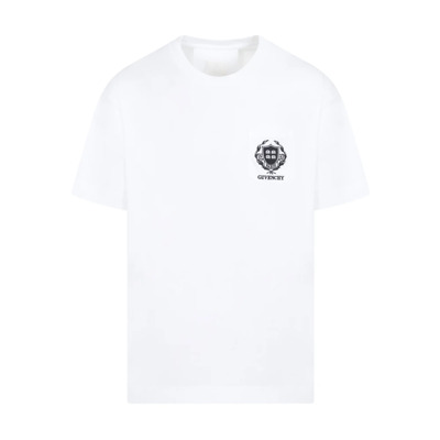 Wit Katoenen T-Shirt met Zwart Logo Givenchy , White , Heren