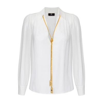 Witte Blouse met Kettingapplicatie Elisabetta Franchi , White , Dames