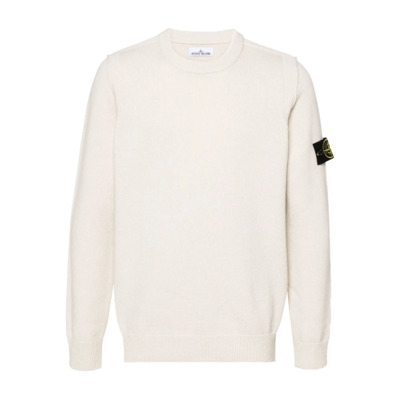 Witte Crew-neck Lambswool Sweater Stone Island , White , Heren