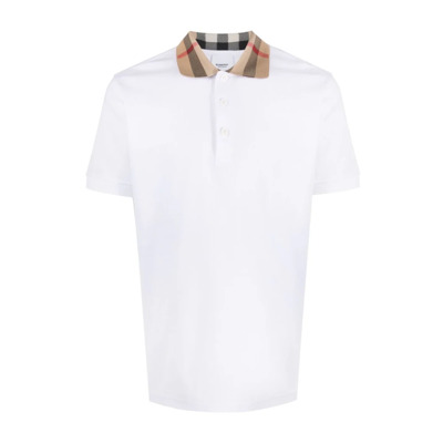 Witte Polo Shirt met Burberry Check voor Heren Burberry , White , Heren