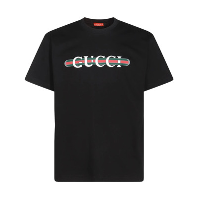 Zwart Katoen Logo Print T-shirt Gucci , Black , Dames