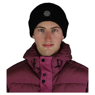 Zwarte Geribbelde Beanie Muts Stone Island , Black , Heren