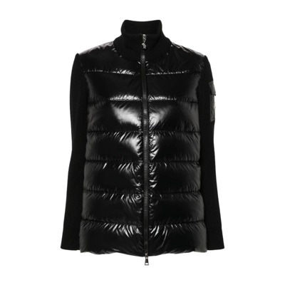 Zwarte Gewatteerde Trui met Hoge Hals Moncler , Black , Dames