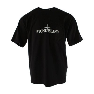 Zwarte Katoenen Oversized T-shirt voor Heren Stone Island , Black , Heren