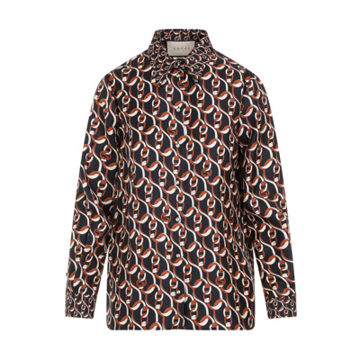 Zwarte Zijden Shirt Interlocking G Print Gucci , Multicolor , Dames