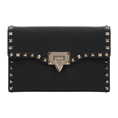 Zwarte leren schoudertas met studs Valentino Garavani , Black , Dames