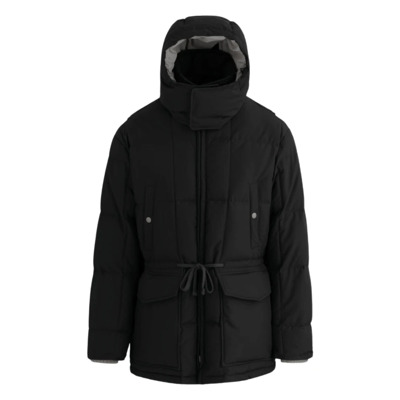 Zwarte parka met capuchon en trekkoord in de taille Woolrich , Black , Heren