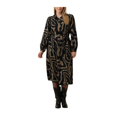 Abstract Bladeren Midi Jurk Summum Woman , Black , Dames