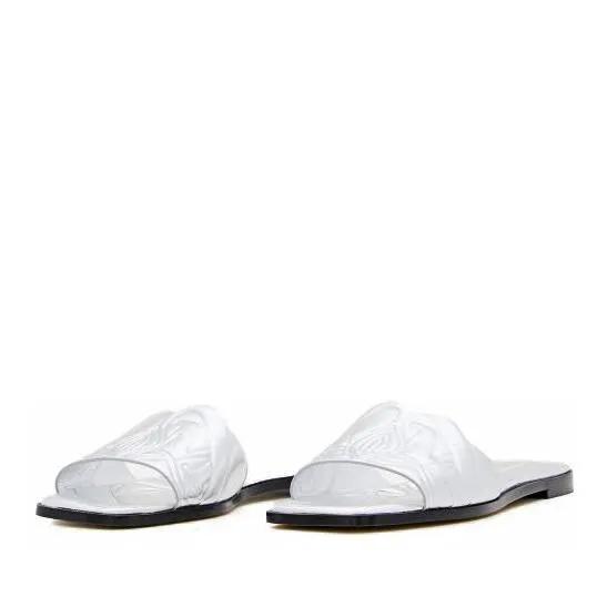 Alexander McQueen Sandalen - Flat Leather Slide Sandal in zilver