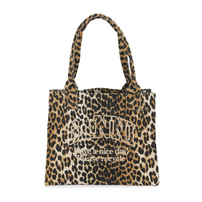 Animal Print Gerecyclede Katoenen Tote Tas Ganni , Multicolor , Dames