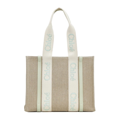 Beige Canvas Tote Bag met Lint Handvatten Chloé , Beige , Dames