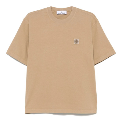 Beige T-shirts en Polos met Logo Stone Island , Beige , Heren