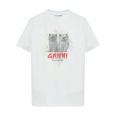 Blauw Grafisch Print Crew Neck T-shirt Ganni , White , Dames