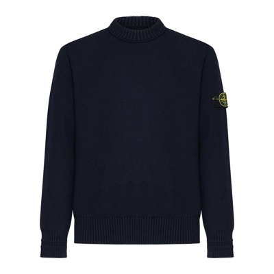 Blauwe Crew Neck Sweater Logo Badge Stone Island , Blue , Heren