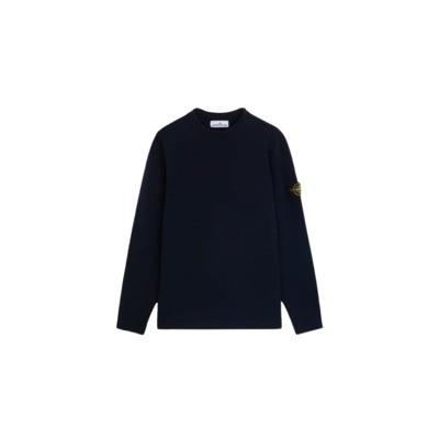 Blauwe Lamswol Crewneck Sweater met Ribdetails Stone Island , Blue , Heren