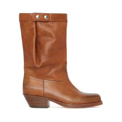 Bruin Leren Enkel-Lengte Gedrapeerde Schoenen Isabel Marant , Brown , Dames