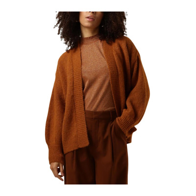 Bruine Puff Sleeve Cardigan Gezellig Gebreid Summum Woman , Brown , Dames