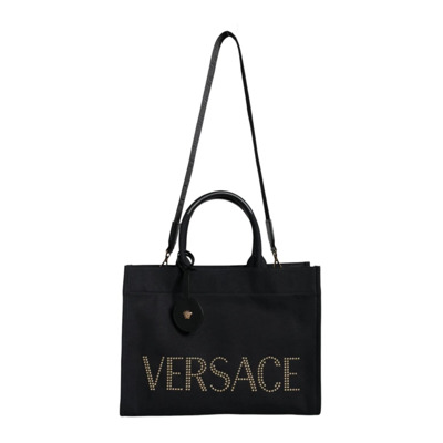 Canvas Leren Crossbody Tote Tas Versace , Black , Dames