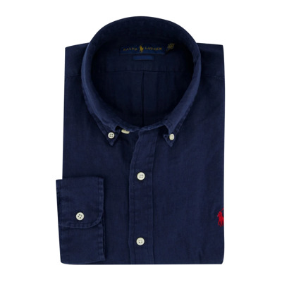 Casual Linnen Overhemd Donkerblauw Polo Ralph Lauren , Blue , Heren