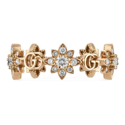 Flora ring in 18kt roze goud en diamanten Gucci , Yellow , Dames